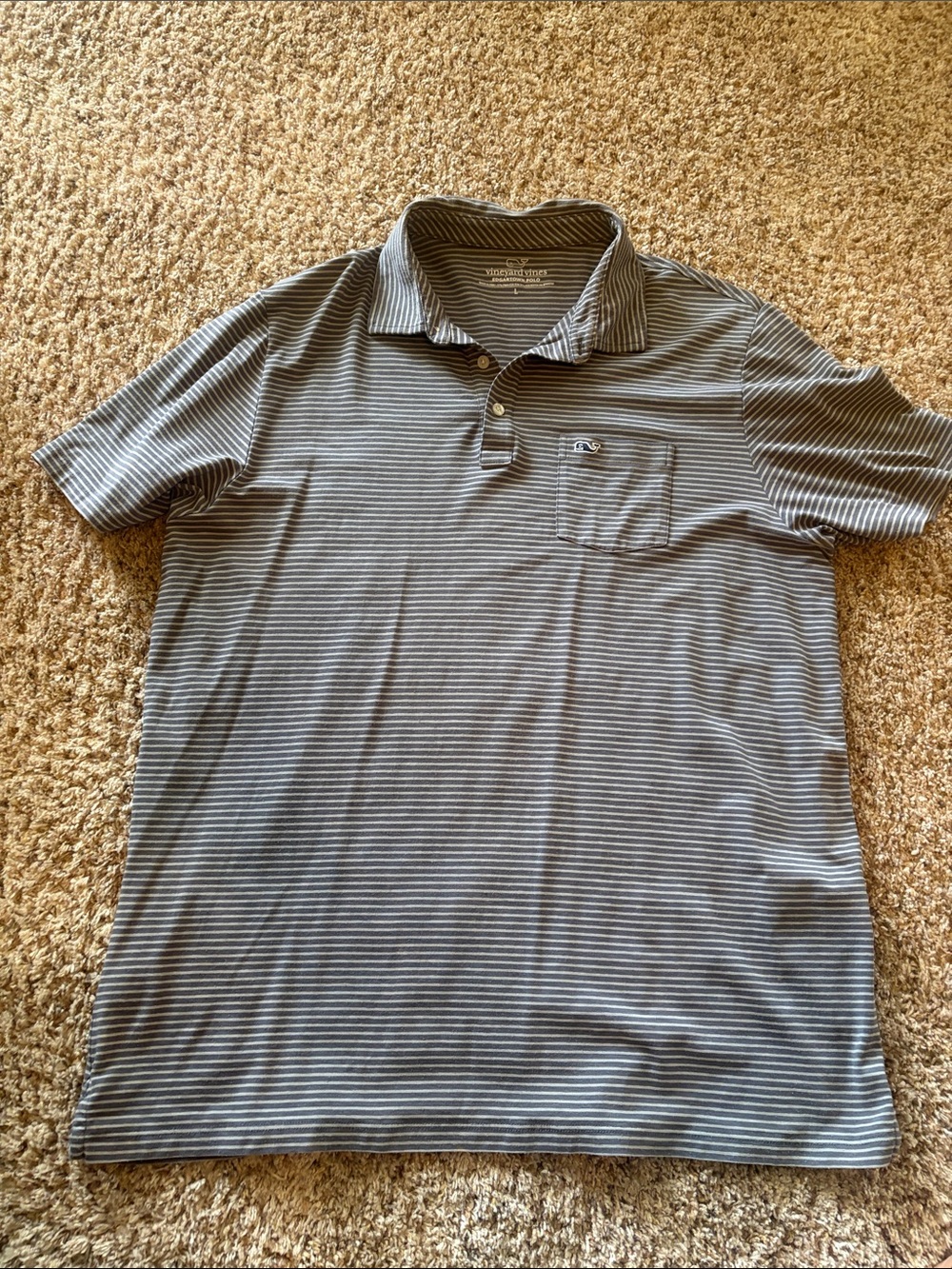 Vineyard Vines Men's Navy and White Striped Polo